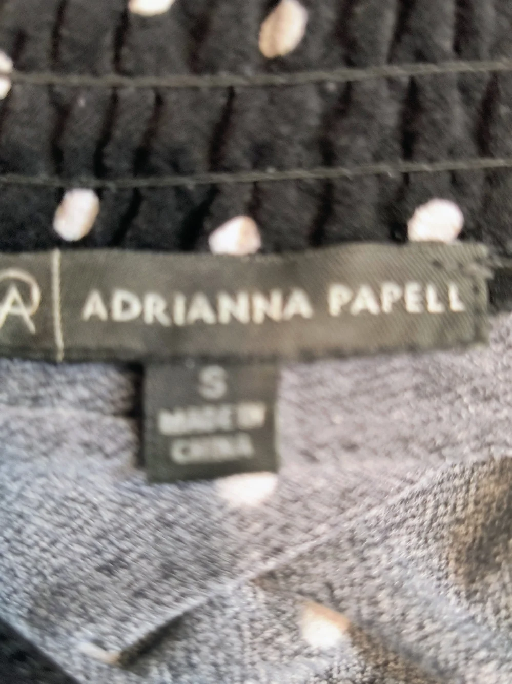 Adrianna Papell Black White Polka Dot Smocked Neck Long Sleeve Blouse